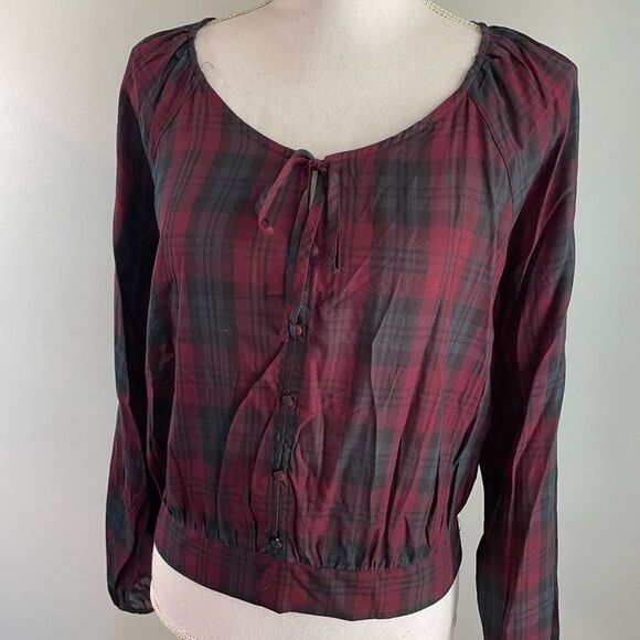 Express Red & Black Plaid Blouse - Picture 2 of 5